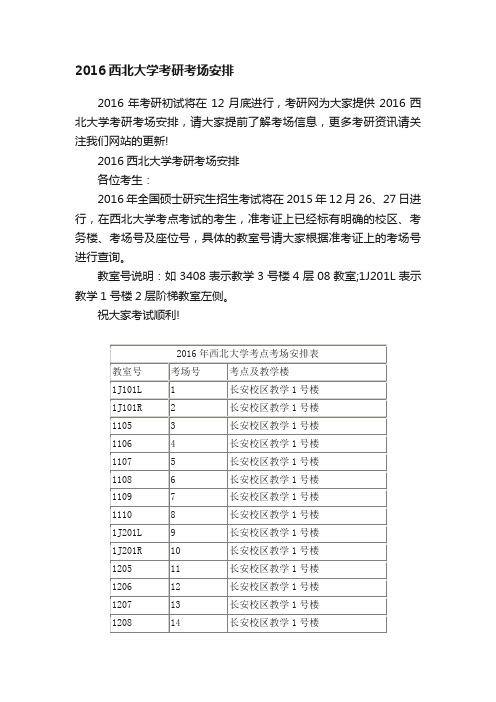 2016西北大学考研考场安排