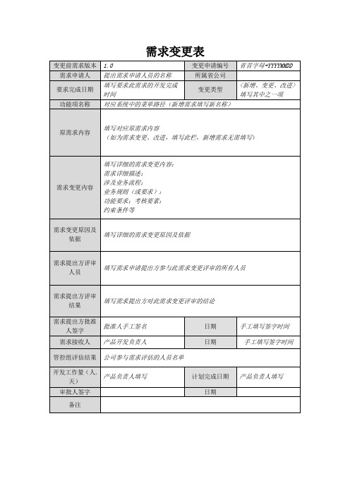 需求变更表-模板