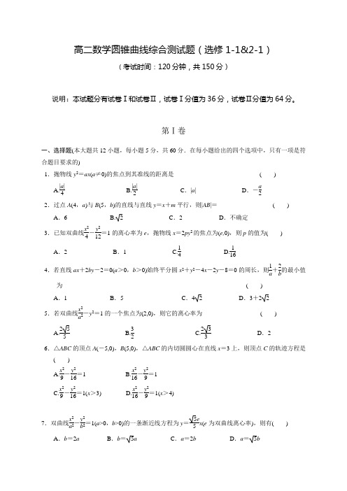 高二数学圆锥曲线综合测试题(选修1-1&2-1)含答案!