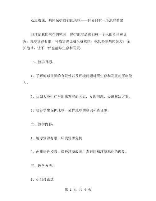 众志成城,共同保护我们的地球——世界只有一个地球教案