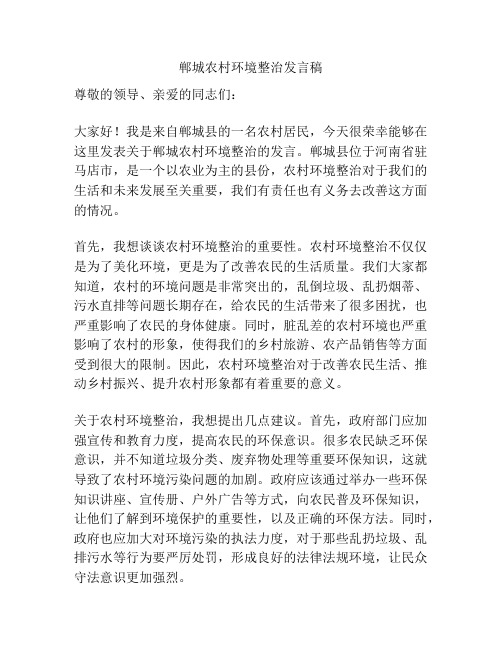 郸城农村环境整治发言稿