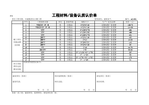 A17工程材料认价单