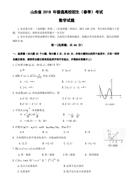 2018年山东春考职业高考真题(数学)含答案