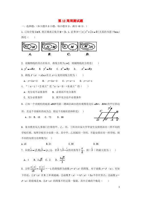 广东省连州市连州中学高三数学复习 第12周周测试题 新人教A版