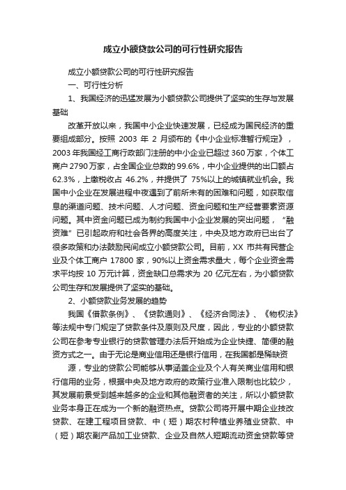 成立小额贷款公司的可行性研究报告