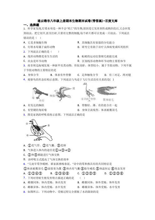 连云港市八年级上册期末生物期末试卷(带答案)-百度文库