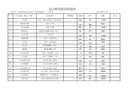 安全费用使用明细表