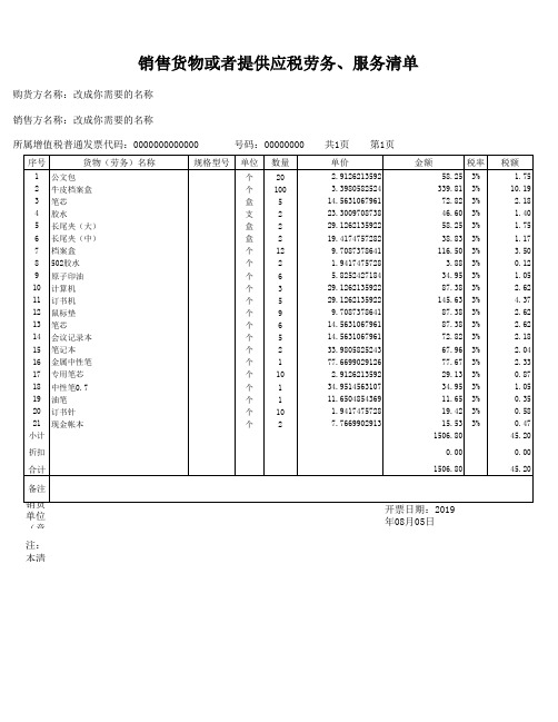 增值税普通发票销货清单模板