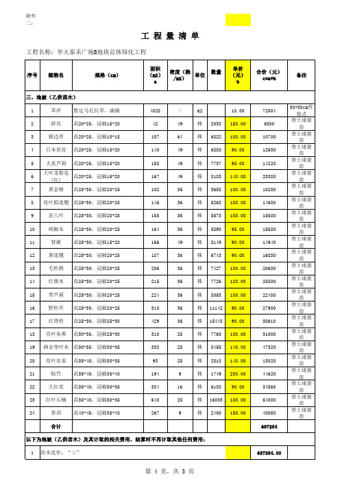 绿化工程量清单