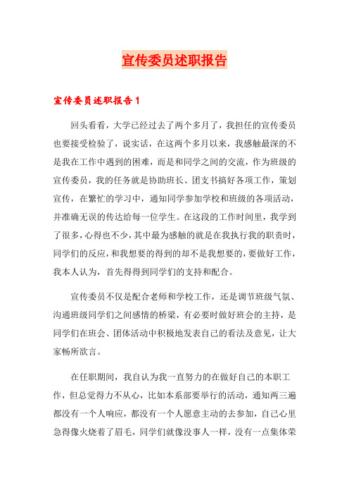 宣传委员述职报告