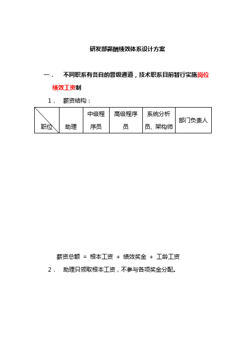 人力资源方案案例-研发部薪酬体系