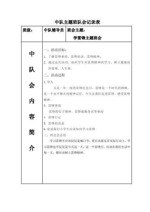 学雷锋主题班会记录