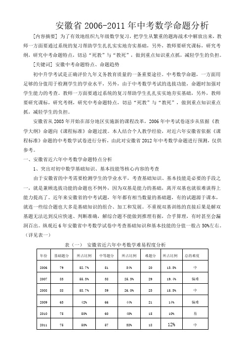 安徽省中考数学题型分析