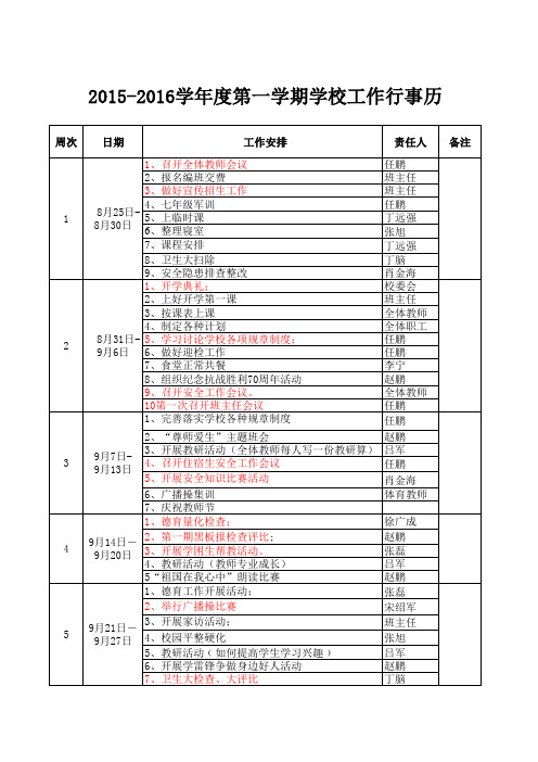 2015秋中心学校工作行事历