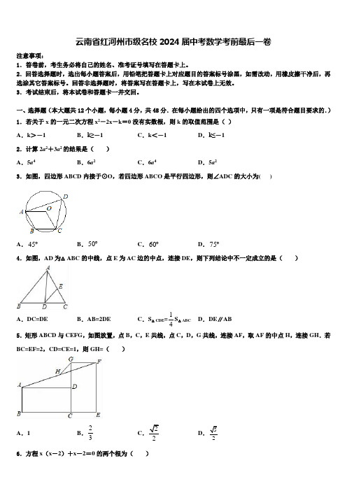 云南省红河州市级名校2024届中考数学考前最后一卷含解析