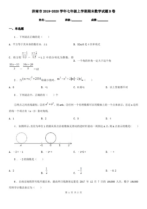 济南市2019-2020学年七年级上学期期末数学试题B卷