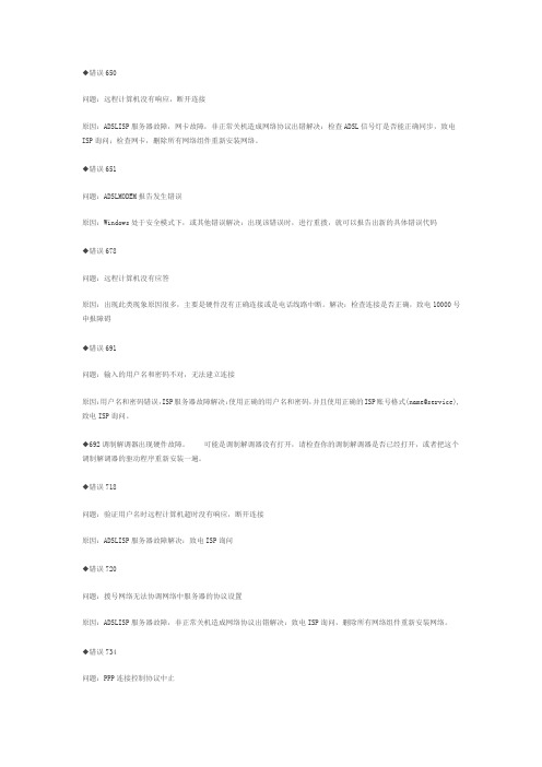 ADSL宽带错误代码及基本解决方法