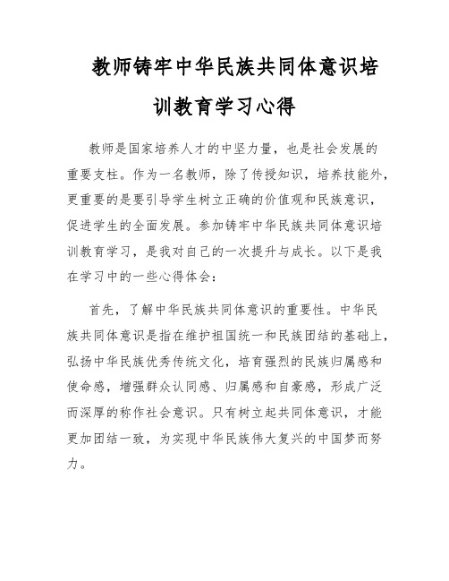 教师铸牢中华民族共同体意识培训教育学习心得