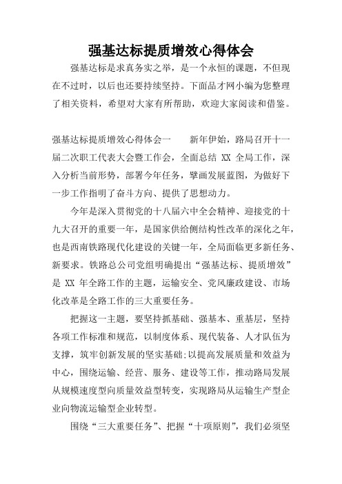 强基达标提质增效心得体会