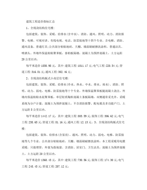建筑工程造价指标汇总