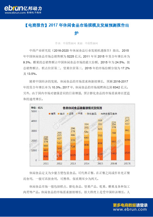 【电商报告】2017年休闲食品市场规模及发展预测报告出炉