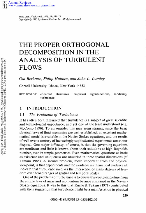 The proper orthogonal decomposition in the analysis of turbulent flows