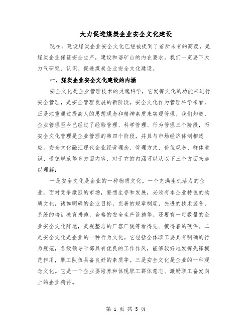 大力促进煤炭企业安全文化建设（2篇）