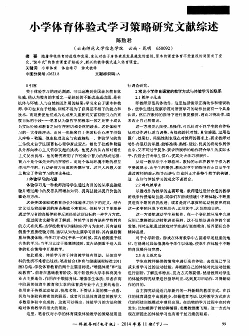 小学体育体验式学习策略研究文献综述