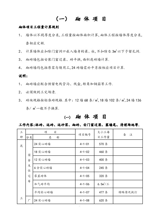 建筑工程施工工人劳动定额