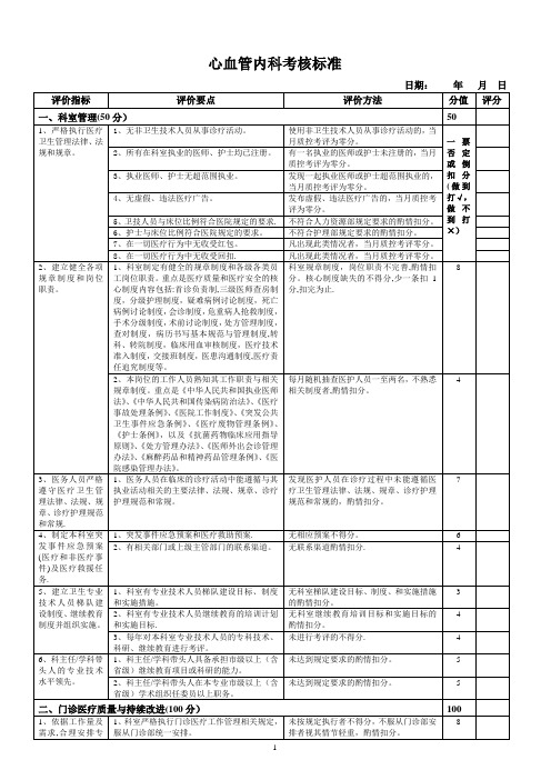 心血管内科医疗质量评价体系与考核标准