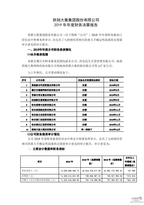 供销大集：2019年年度财务决算报告