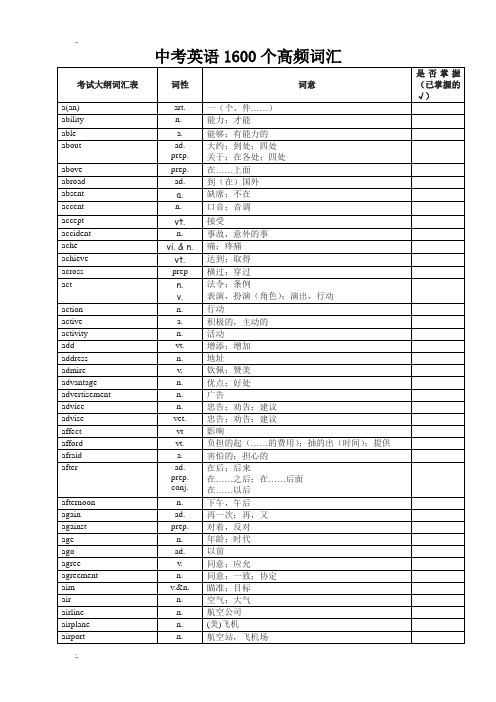 中考英语1600个高频词汇和词组精讲