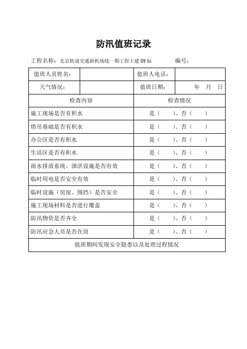 防汛值班记录