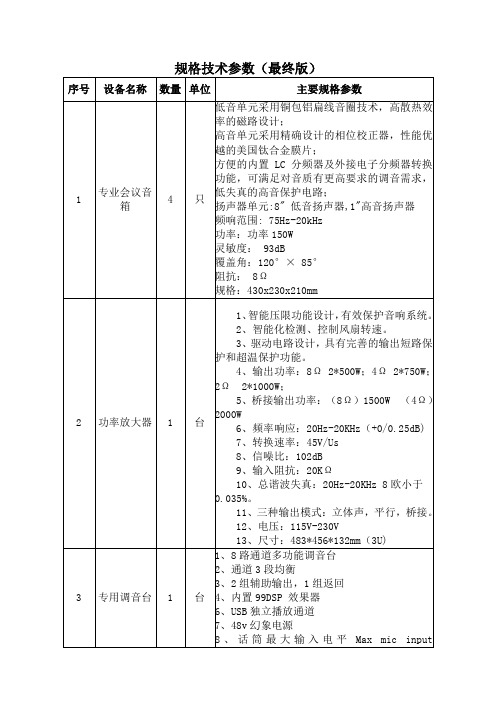 规格技术参数