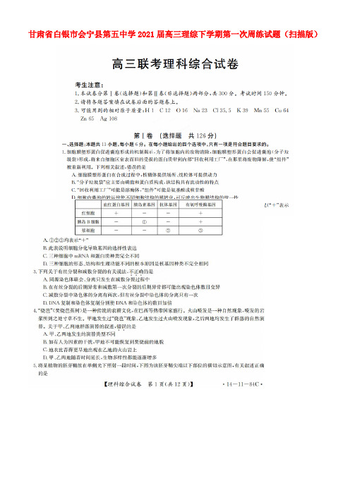 甘肃省白银市会宁县第五中学2021届高三理综下学期第一次周练试题（扫描版）(1)