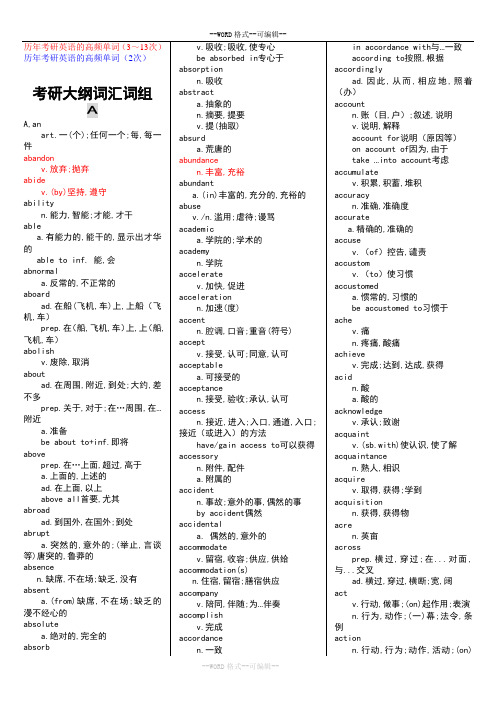 历年考研英语的高频单词(3~13次)