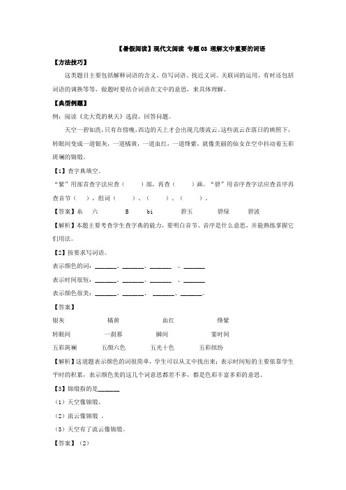 【暑假阅读】部编版三升四现代文阅读衔接讲义 专题03 理解文中重要的词语(有答案解析)