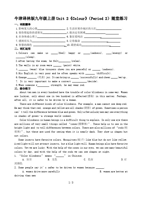 牛津译林版九年级上册Unit 2《Colour》(Period 2)随堂练习