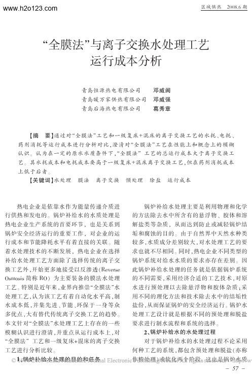 全膜法与离子交换水处理工艺运行成本分析.TextMark