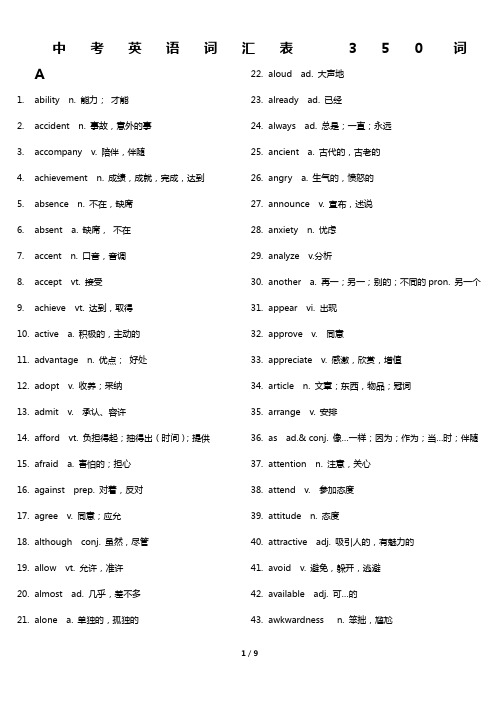 北京中考英语350高频单词