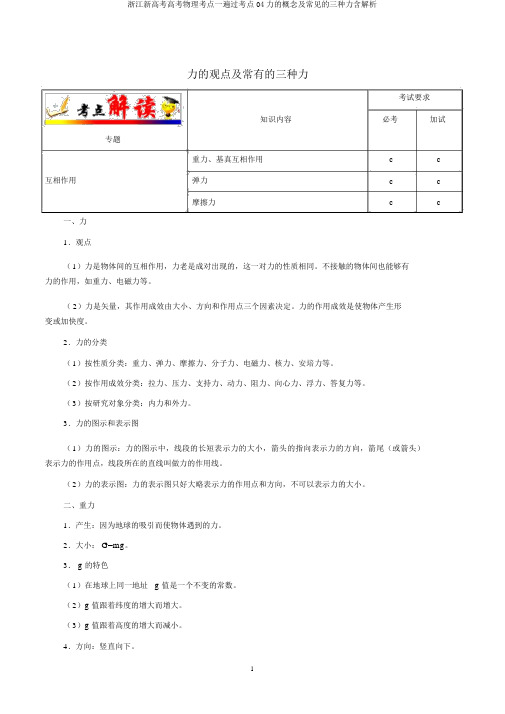 浙江新高考高考物理考点一遍过考点04力的概念及常见的三种力含解析