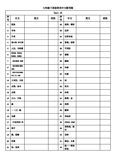 七年级英语下册10单元单词默写