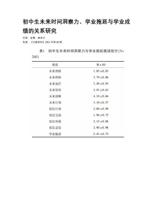 初中生未来时间洞察力、学业拖延与学业成绩的关系研究