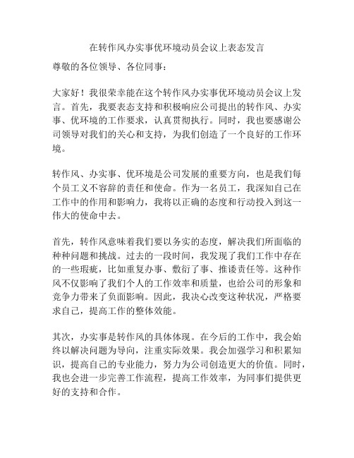 在转作风办实事优环境动员会议上表态发言