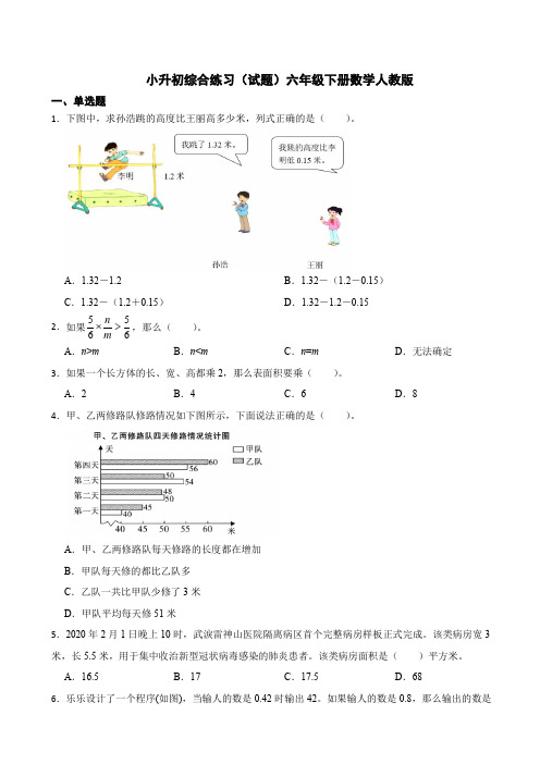 小升初综合练习(试题)六年级下册数学人教版(含答案)