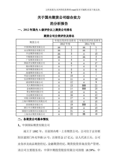 关于国内期货公司综合实力2