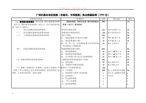 1000分广西壮族自治区医院(含综合、专科医院)执业校验标准