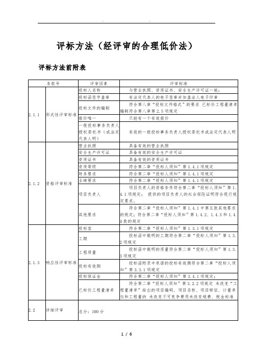 评标办法经评审的合理低价法