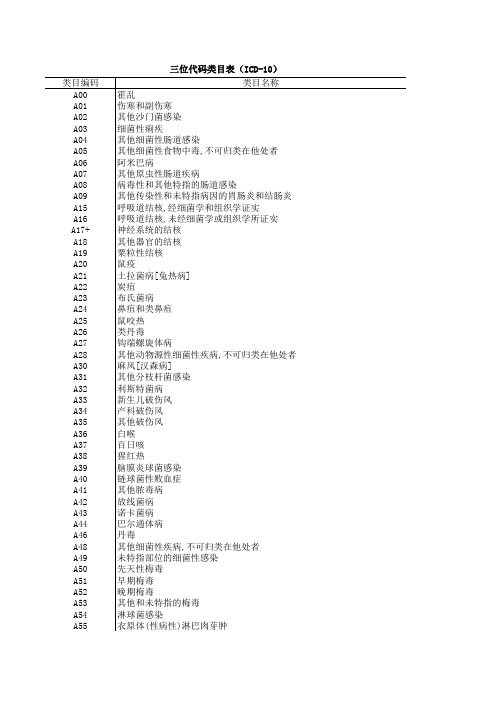 位代码类目表(ICD)