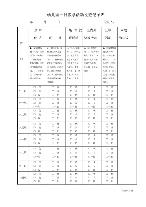 幼儿园一日教学活动检查记录表